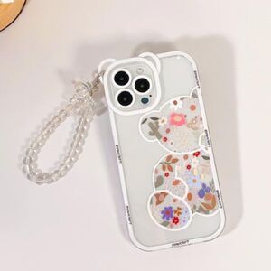 Clear Floral Bear iPhone 12 Pro Case With Wristlet